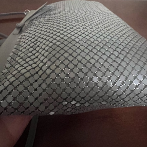 Whiting & Davis Purse Vintage 1980s gray metal mesh faux leather strap trim - Picture 5 of 12